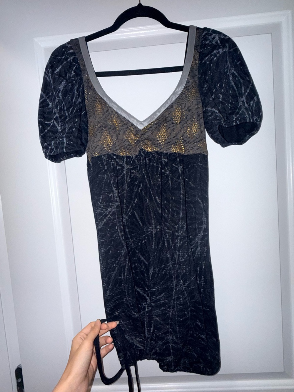 Rare Custo Barcelona Black Graphic Puff-Sleeve Dress Custo Barcelona Top